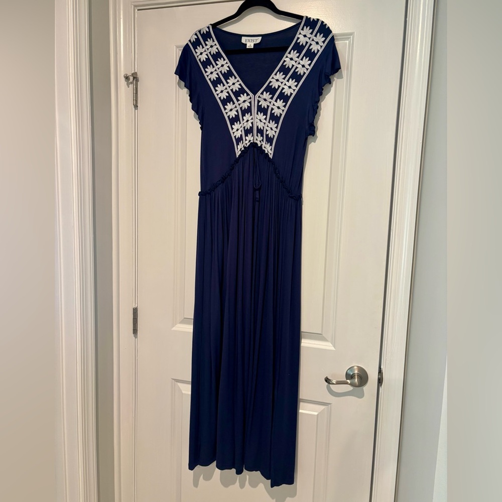 Navy Blue Maxi Dress with White Accents